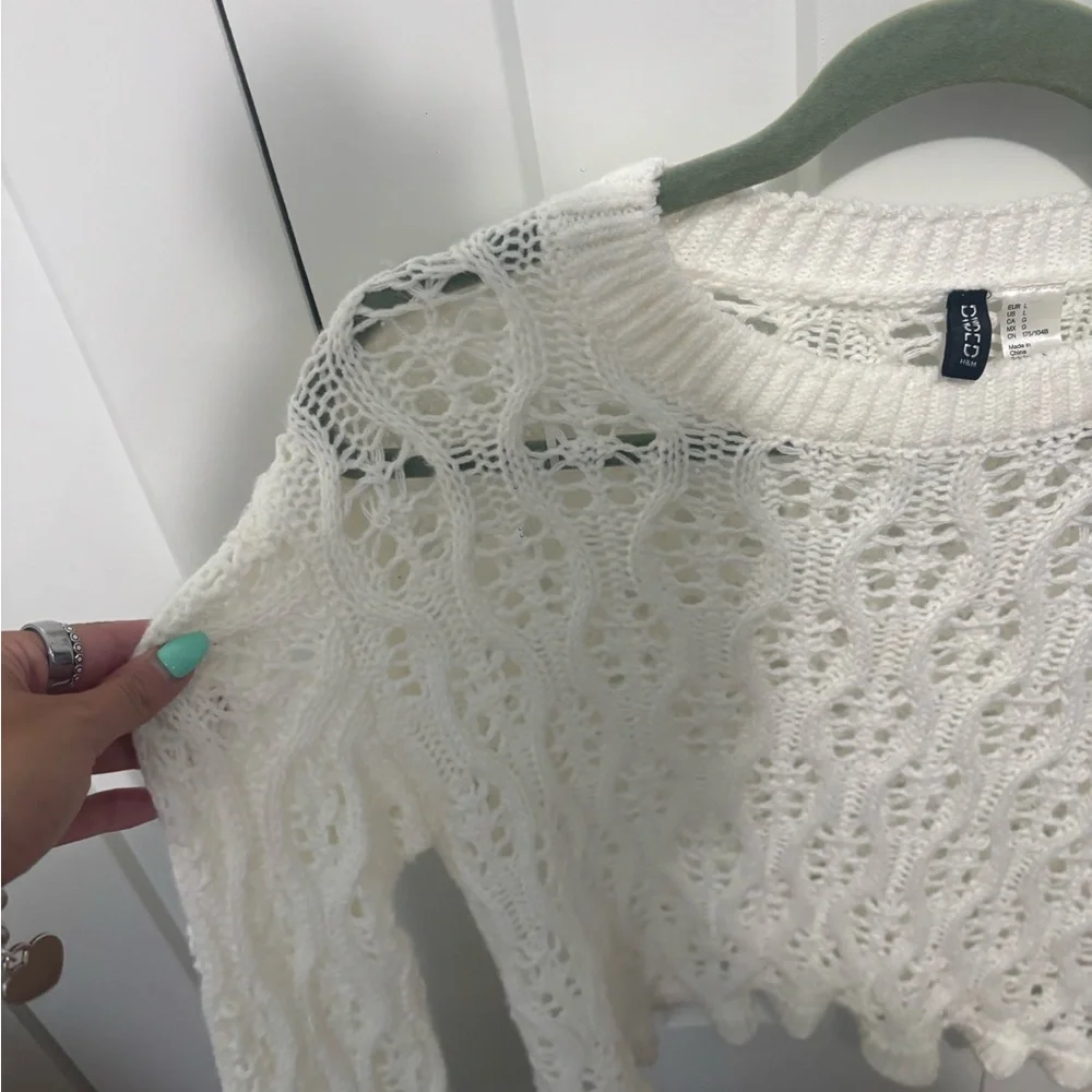 H&M Cream Crochet Open-Knit Sweater Top